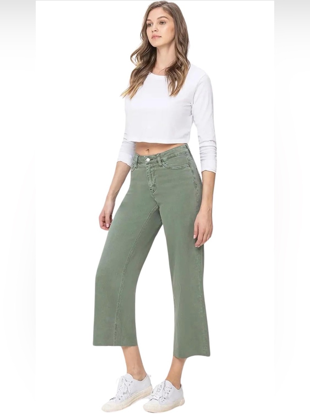 Vervet By Flying Monkey Olivia Wide Leg Stretch Jean Sz 24 Army Green